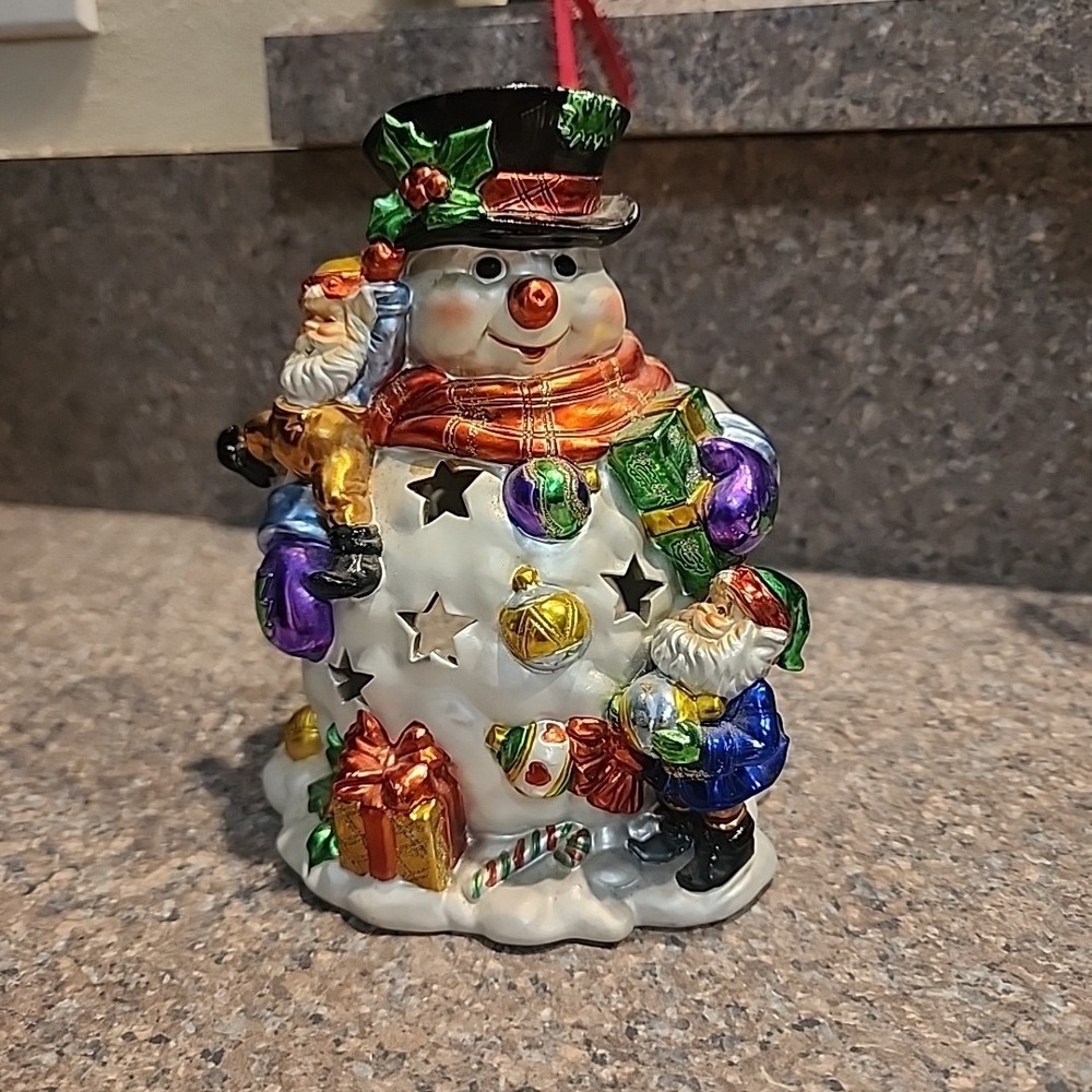 Christmas Around The World 'SHIMMERING SNOWMAN VOTIVE' Tea Candle Holder‎ Elf